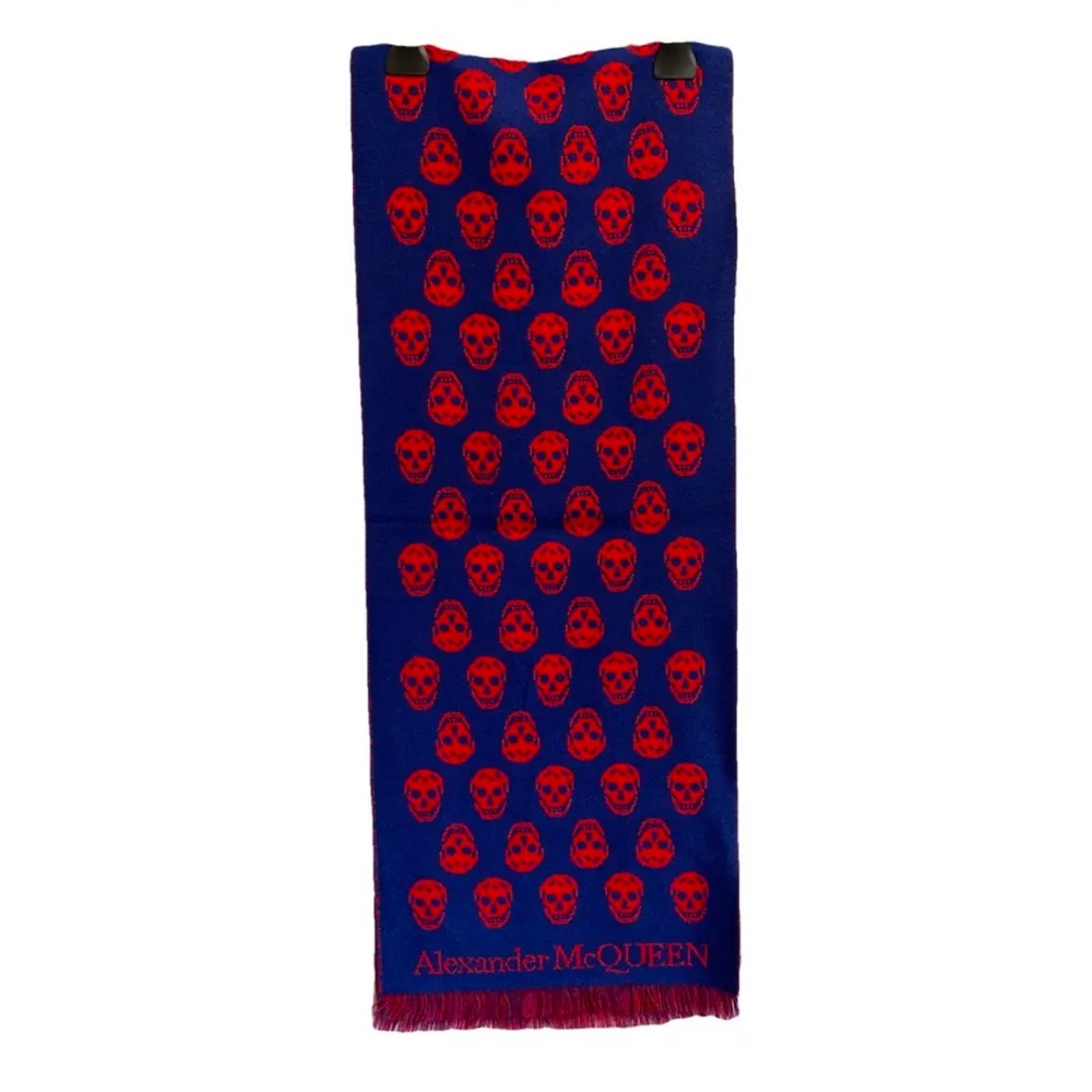 Alexander McQueen Red and Blue Skull Scarf - Picture 2 of 4